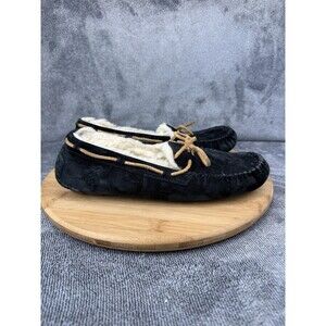 UGG Shoes Womens Size 10 Black Suede Moccasin Slippers Shearling Lined 5612